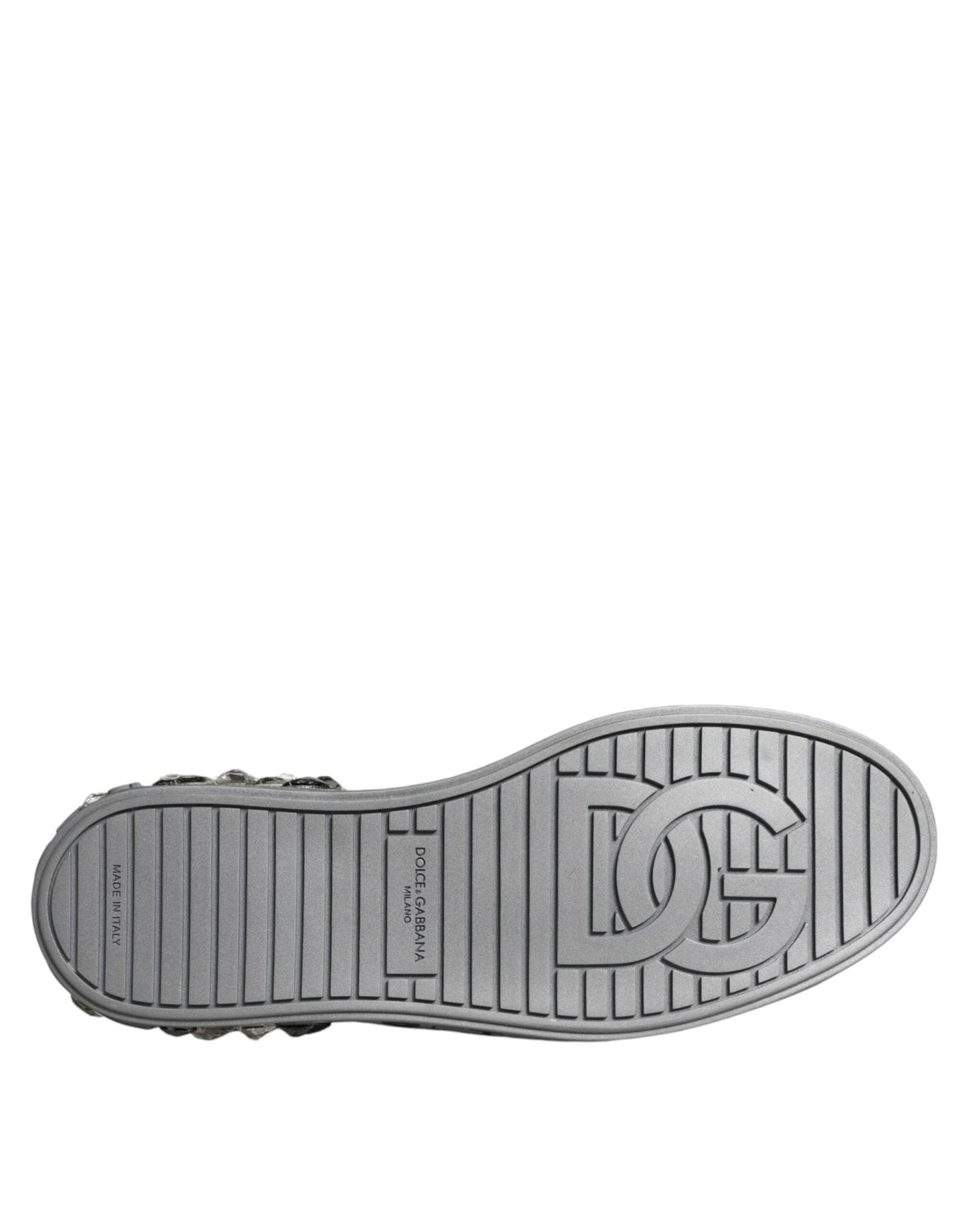 Dolce & Gabbana White Silver Crystal Logo Portofino Sneakers Shoes - Le schmidt