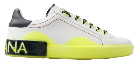 Dolce & Gabbana White Yellow Portofino Leather Sneakers Shoes - Le schmidt