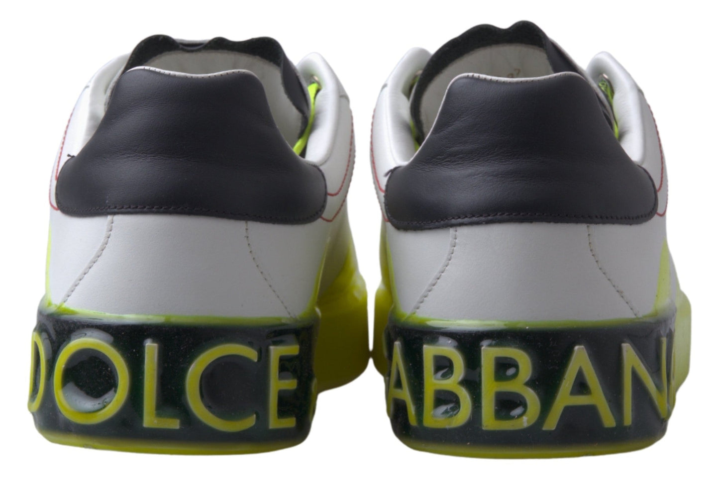 Dolce & Gabbana White Yellow Portofino Leather Sneakers Shoes - Le schmidt