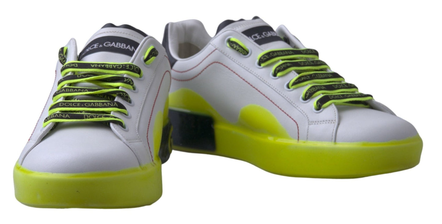Dolce & Gabbana White Yellow Portofino Leather Sneakers Shoes - Le schmidt
