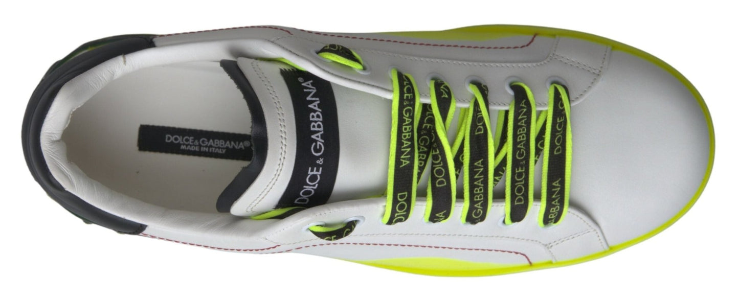 Dolce & Gabbana White Yellow Portofino Leather Sneakers Shoes - Le schmidt