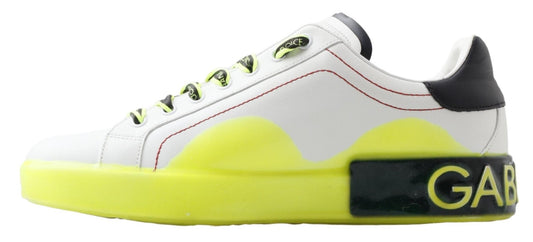 Dolce & Gabbana White Yellow Portofino Leather Sneakers Shoes - Le schmidt