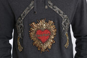 Dolce & Gabbana Gray Hooded Red Crystal Heart Gun Sweater