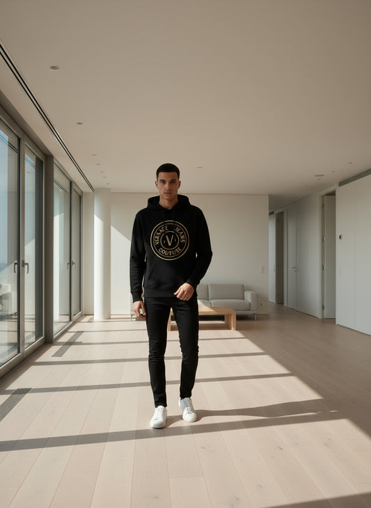 Versace Jeans Chic Black Hooded Sweatshirt