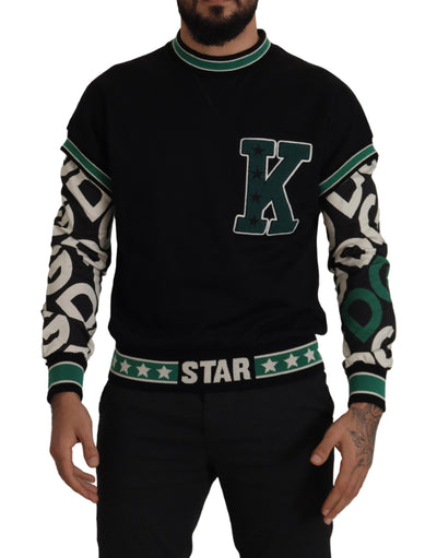 Dolce & Gabbana Black Green Cotton KING Star Crewneck Pullover Sweater