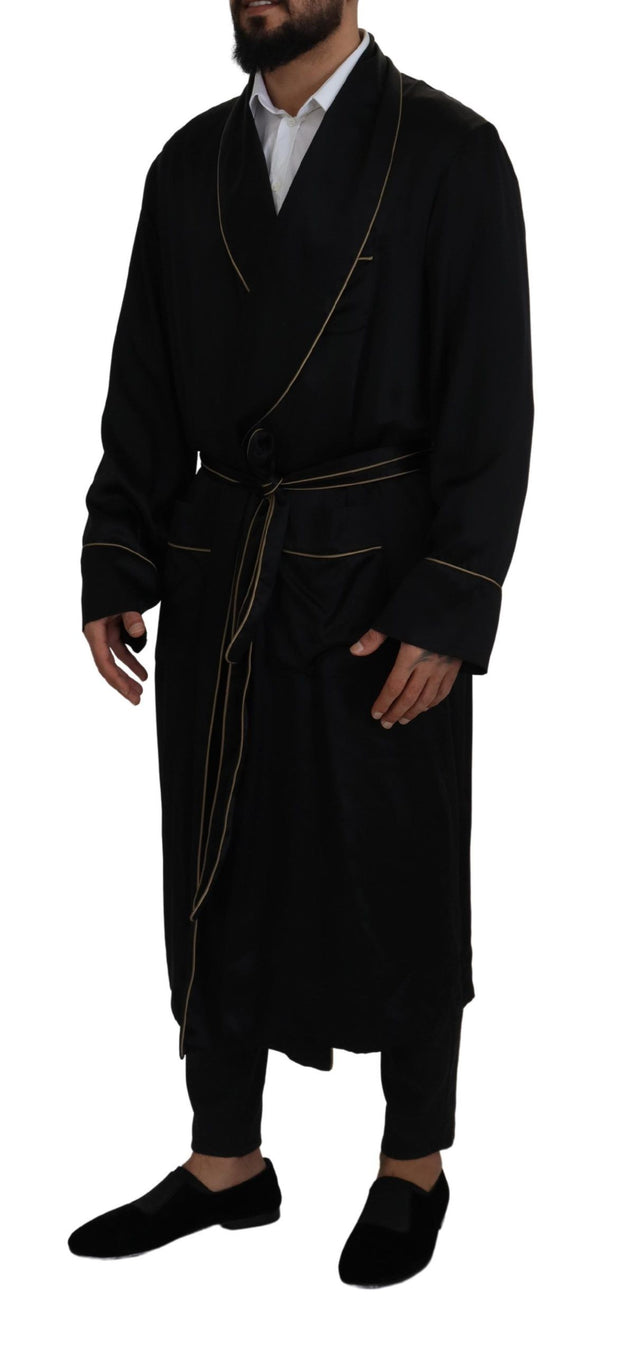 Dolce & Gabbana Black 100% Silk Robe Coat Wrap  Jacket