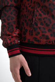 Dolce & Gabbana Red Leopard Bomber Short Coat Jacket