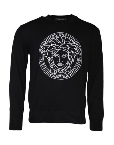 Versace Black Medusa Embroidery Crew Neck Pullover Sweater - Le schmidt