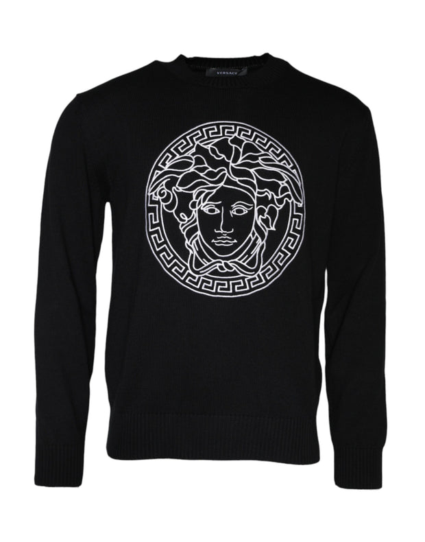 Versace Black Medusa Embroidery Crew Neck Pullover Sweater - Le schmidt