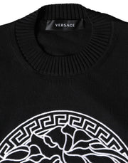 Versace Black Medusa Embroidery Crew Neck Pullover Sweater - Le schmidt