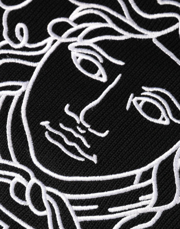 Versace Black Medusa Embroidery Crew Neck Pullover Sweater - Le schmidt