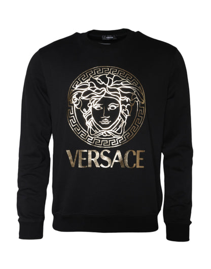 Versace Black Medusa Fleece Cotton Crew Neck Sweatshirt Sweater - Le schmidt