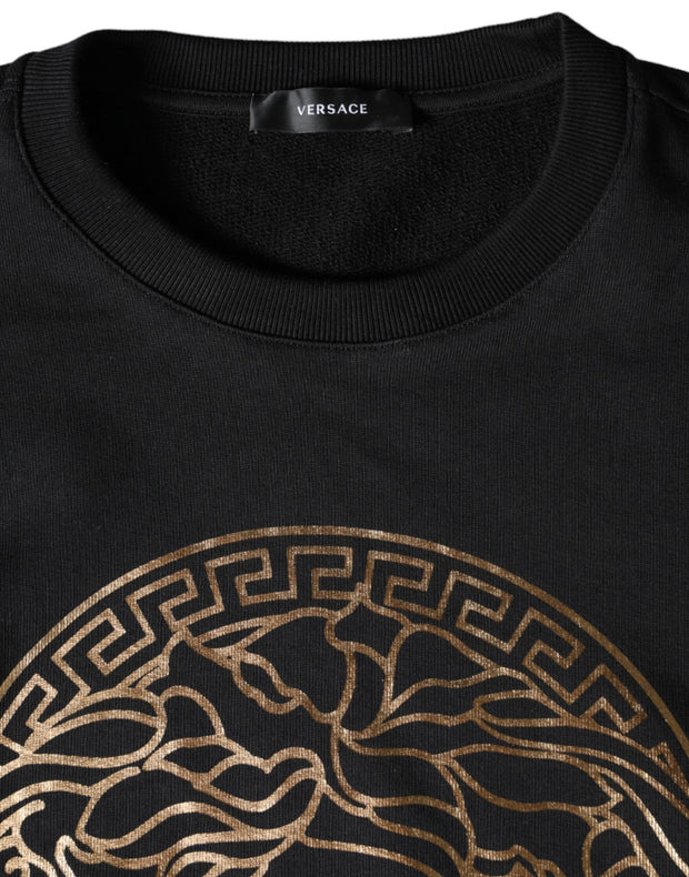 Versace Black Medusa Fleece Cotton Crew Neck Sweatshirt Sweater - Le schmidt