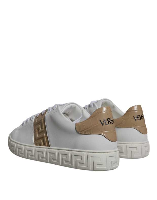 Versace White Brown Greca Print TPU Low Top Men Sneakers Shoes - Le schmidt
