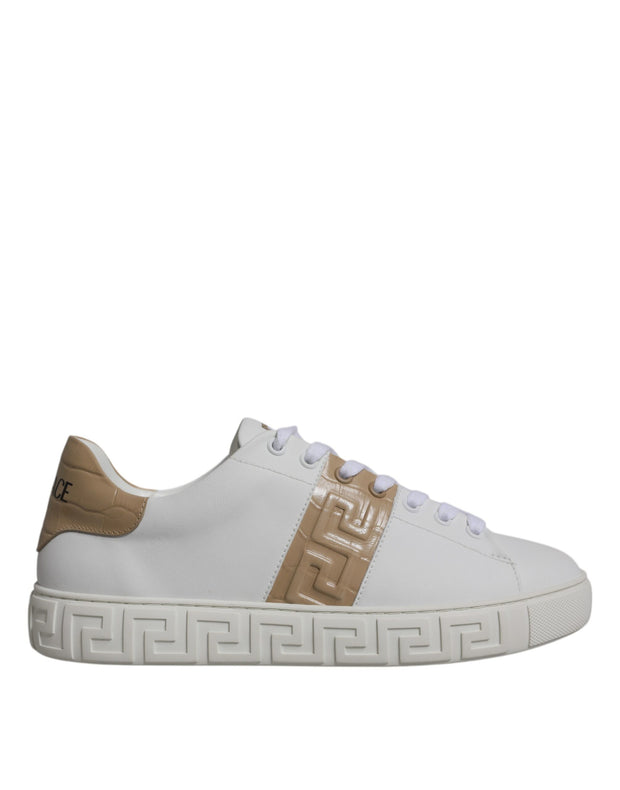 Versace White Brown Greca Print TPU Low Top Men Sneakers Shoes - Le schmidt