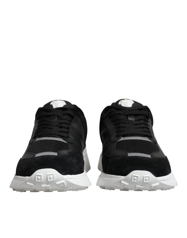 Versace Black Canvas Quad Fabric Medusa Low Top Sneaker Shoes - Le schmidt