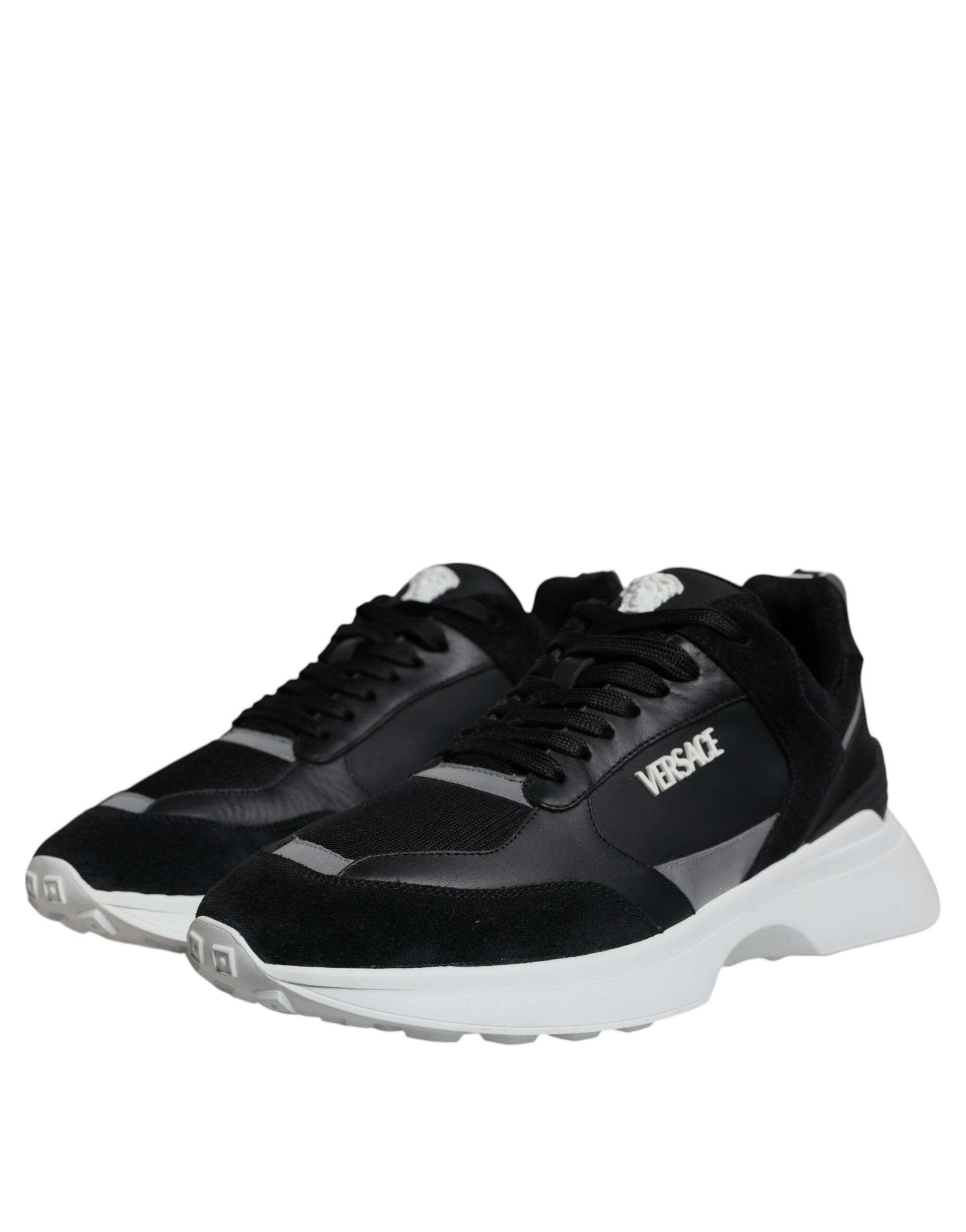 Versace Black Canvas Quad Fabric Medusa Low Top Sneaker Shoes - Le schmidt