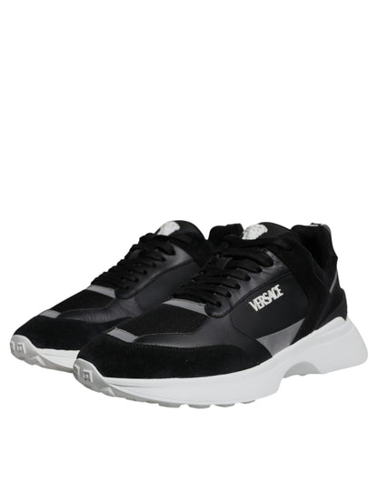 Versace Black Canvas Quad Fabric Medusa Low Top Sneaker Shoes - Le schmidt