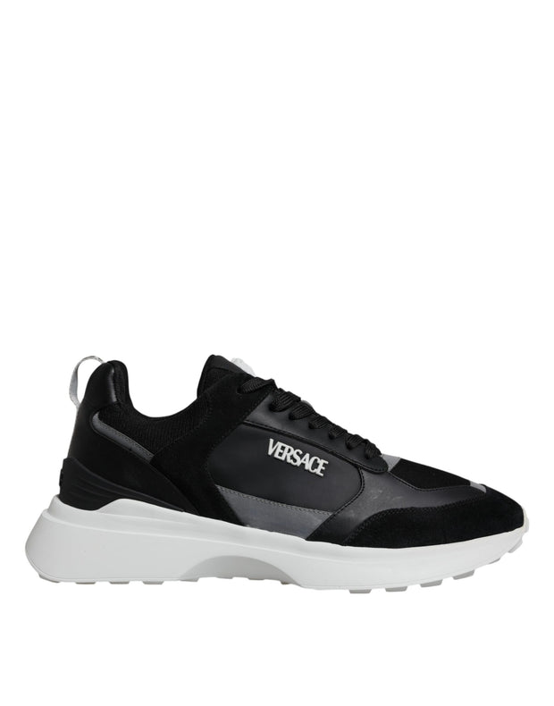 Versace Black Canvas Quad Fabric Medusa Low Top Sneaker Shoes - Le schmidt