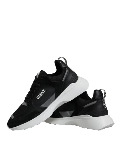 Versace Black Canvas Quad Fabric Medusa Low Top Sneaker Shoes - Le schmidt