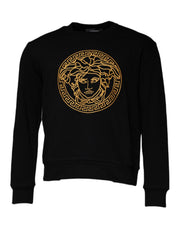 Versace Black Medusa Embroidery Crew Neck Pullover Sweater - Le schmidt