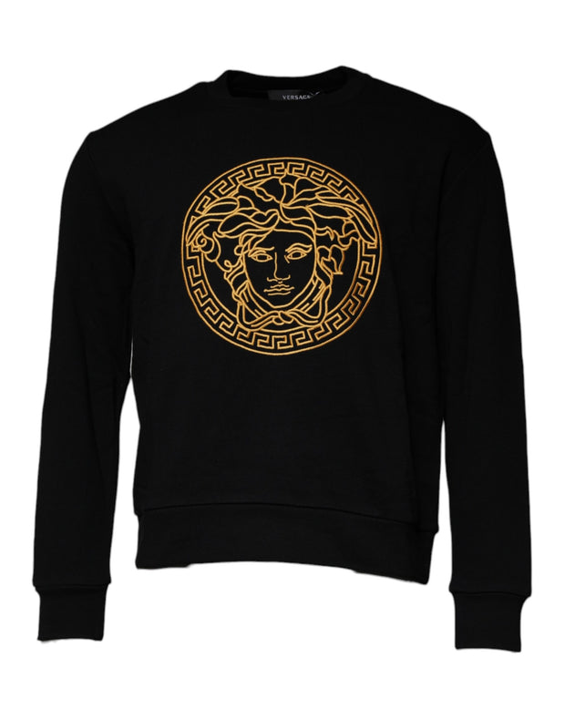Versace Black Medusa Embroidery Crew Neck Pullover Sweater - Le schmidt