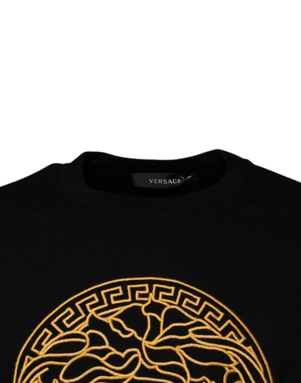 Versace Black Medusa Embroidery Crew Neck Pullover Sweater - Le schmidt