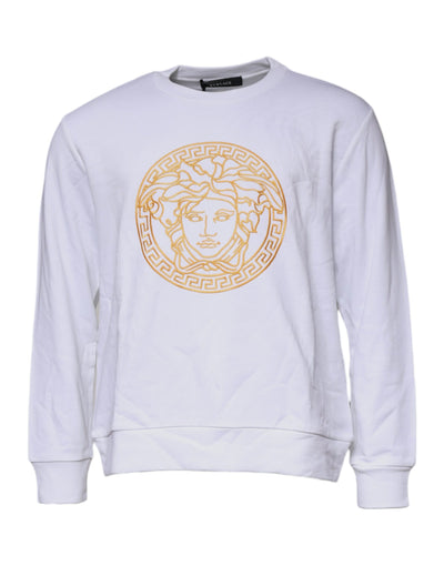 Versace White Medusa Embroidery Crew Neck Pullover Sweater - Le schmidt