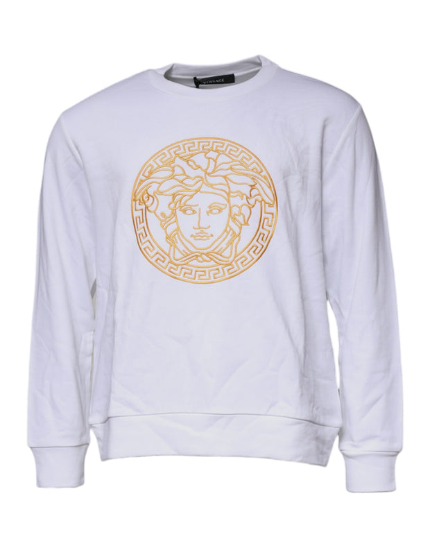 Versace White Medusa Embroidery Crew Neck Pullover Sweater - Le schmidt