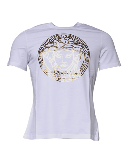 Versace White Medusa Print Cotton Crew Neck T-shirt - Le schmidt