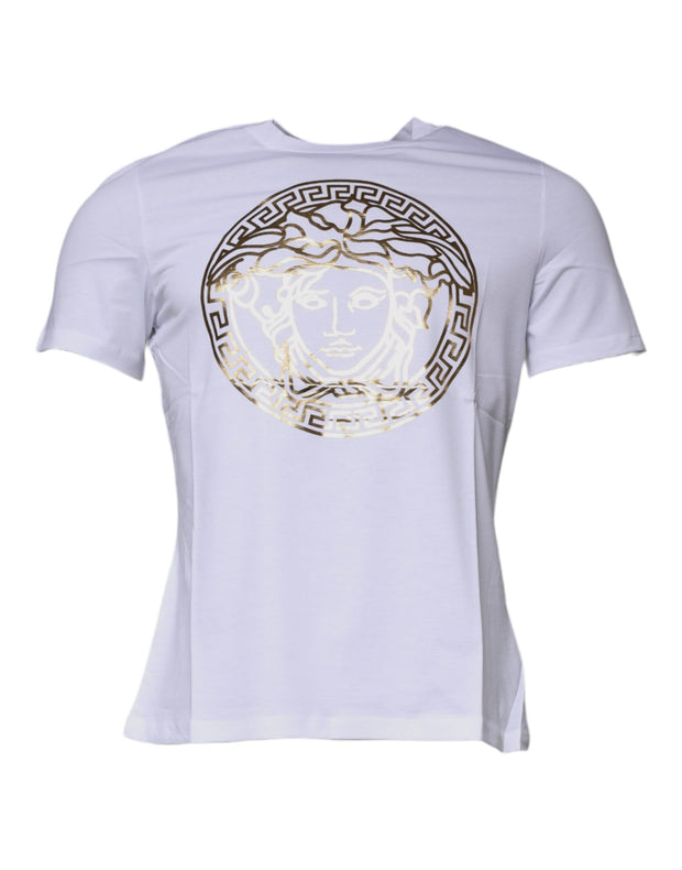 Versace White Medusa Print Cotton Crew Neck T-shirt - Le schmidt