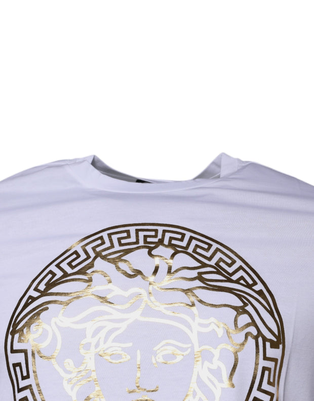 Versace White Medusa Print Cotton Crew Neck T-shirt - Le schmidt