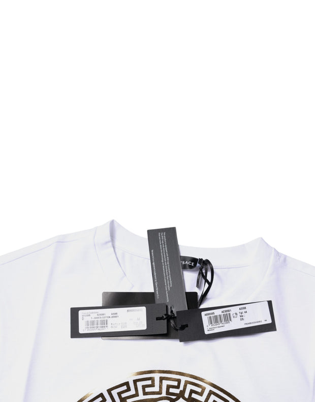 Versace White Medusa Print Cotton Crew Neck T-shirt - Le schmidt