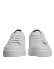 Dolce & Gabbana White Blue Leather Logo Low Top Sneakers Shoes