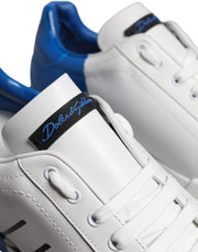 Dolce & Gabbana White Blue Leather Logo Low Top Sneakers Shoes