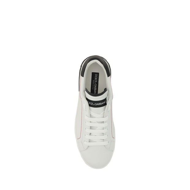 Dolce & Gabbana White Calf Leather Bos Taurus Low Top Sneakers