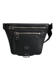 Dolce & Gabbana Black Calfskin Logo Plaque Belt Waist Men Fanny Pack Bag