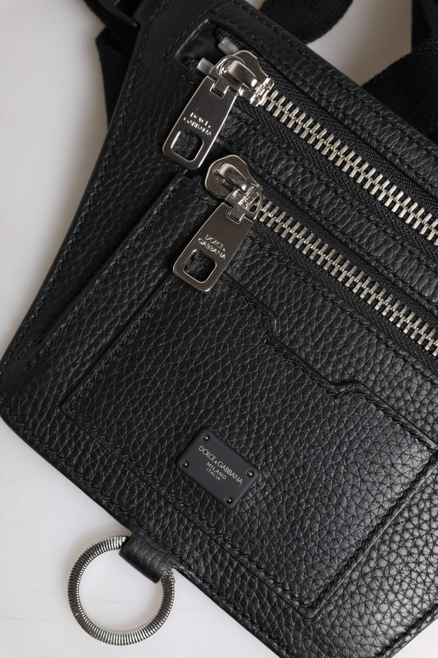 Dolce & Gabbana Black Calfskin Logo Plaque Belt Waist Men Fanny Pack Bag