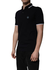 Dolce & Gabbana Black Cotton Crown Collared Polo T-shirt