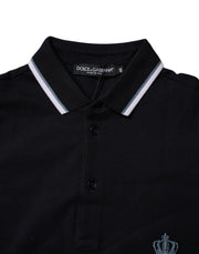 Dolce & Gabbana Black Cotton Crown Collared Polo T-shirt