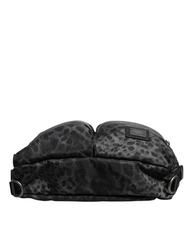 Dolce & Gabbana Black Gray Leopard DG Logo Belt Waist Fanny Pack Bag