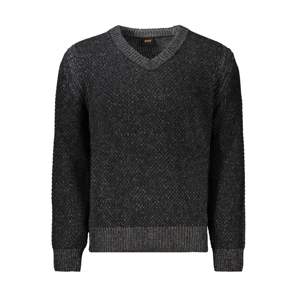 Hugo Boss Sort Uld Herre Trøje Med V Hals Og Logo Eksklusiv