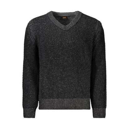 Hugo Boss Sort Uld Herre Trøje Med V Hals Og Logo Eksklusiv