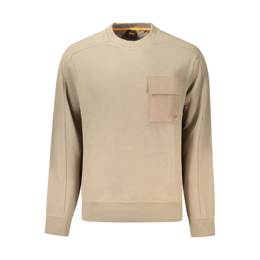 Hugo Boss Beige Bomuld Herre Trøje Med Logo Og Komfort