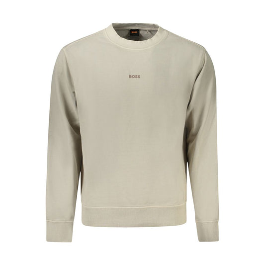 Hugo Boss Beige Bomuld Trøje Til Mænd Med Logo Rund Hals