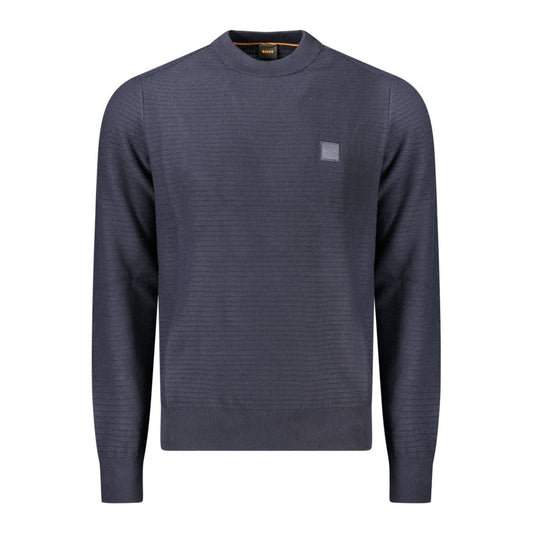 Hugo Boss Blå Bomuld Langærmet Herre Trøje Med Logo