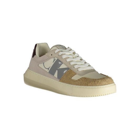 Calvin Klein Beige Polyester Sneakers Med Snørebånd Og Logo