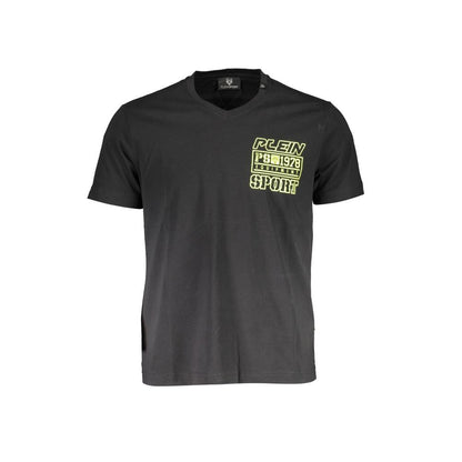 Plein Sport Sort Bomuld Mand T Shirt Med Tryk Fronten