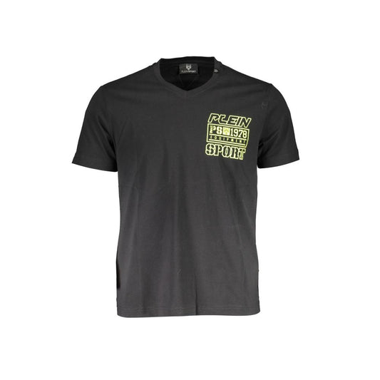 Plein Sport Sort Bomuld Mand T Shirt Med Tryk Fronten