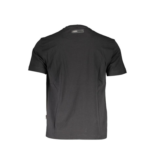 Plein Sport Sort Bomuld Mand T Shirt Med Tryk Fronten